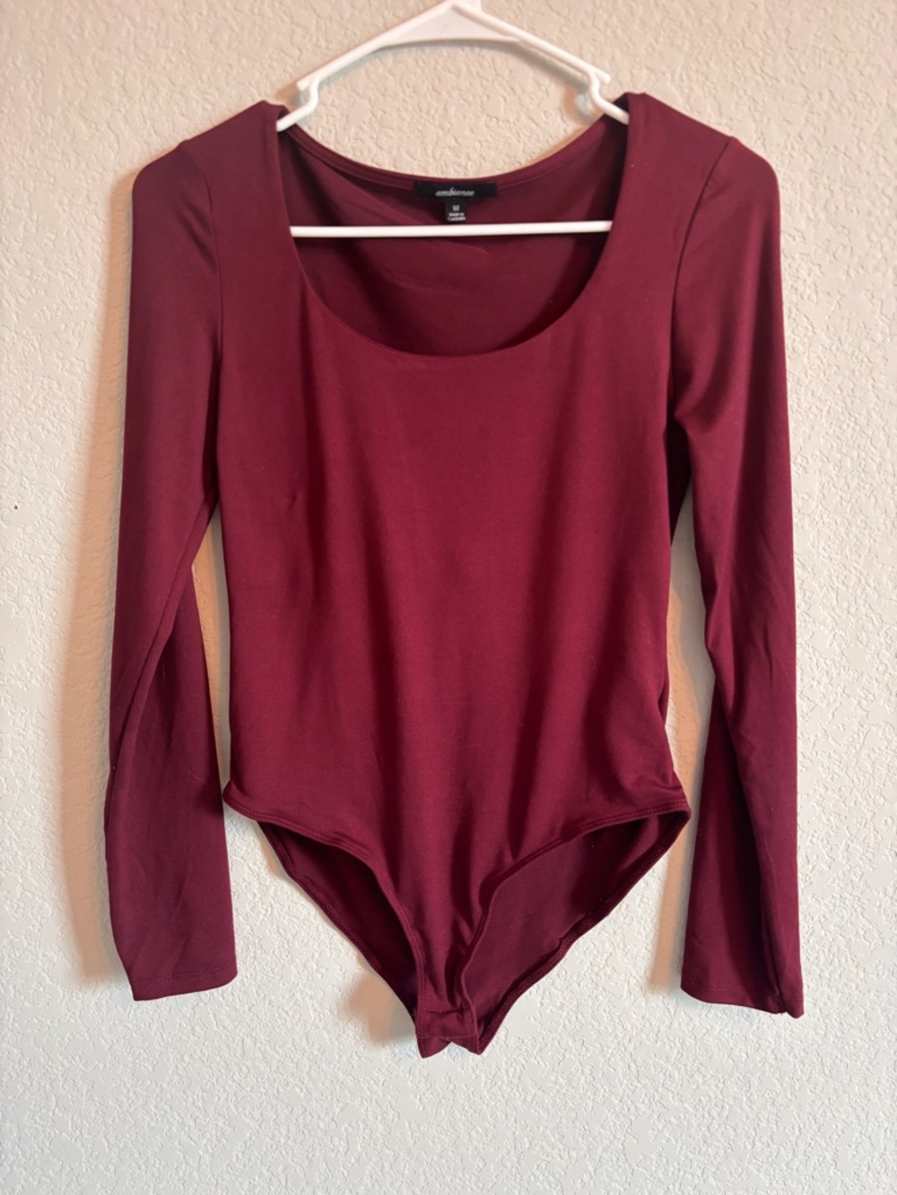 Ambiance Scoop Neck Long Sleeve Bodysuit - Burgundy